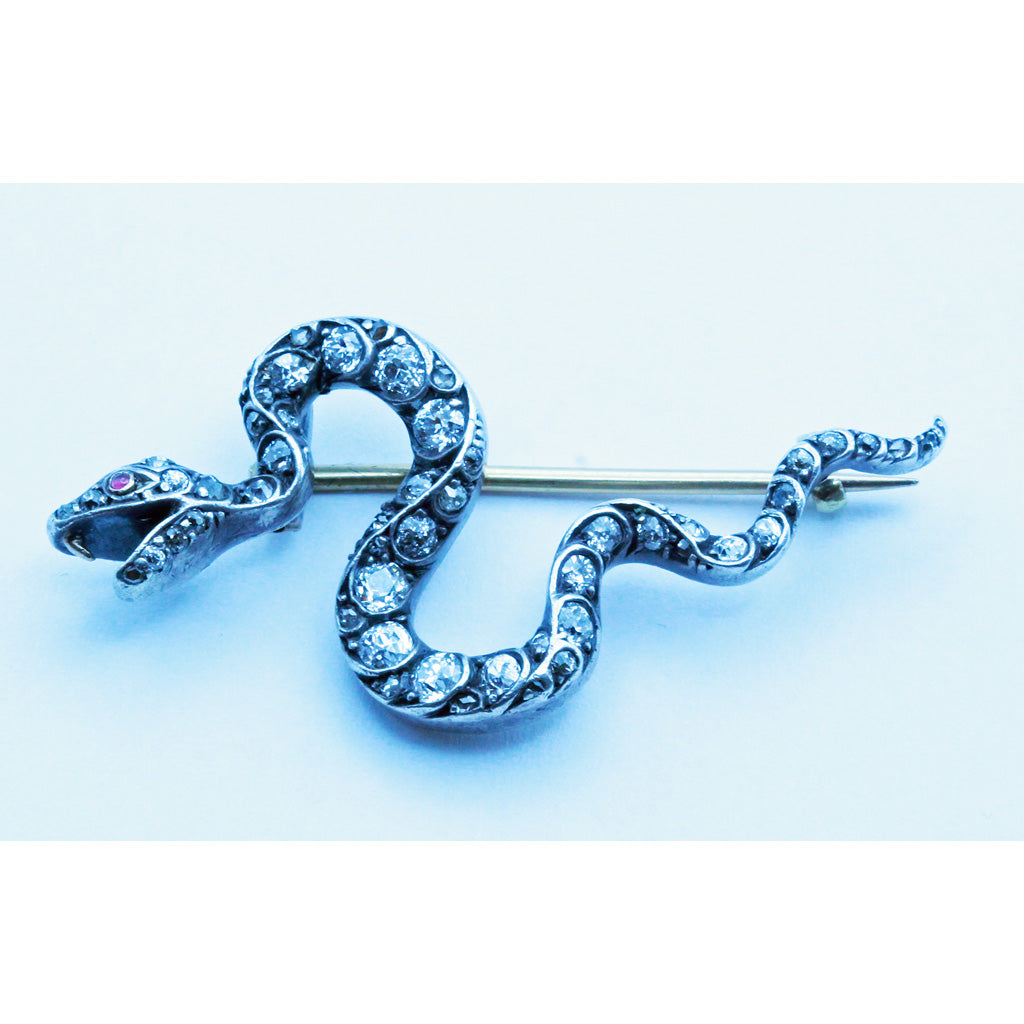 Antique SNAKE BROOCH Infinity Lovers Knot with BLUE Stone - Victorian 2024 Pinchbeck 13g