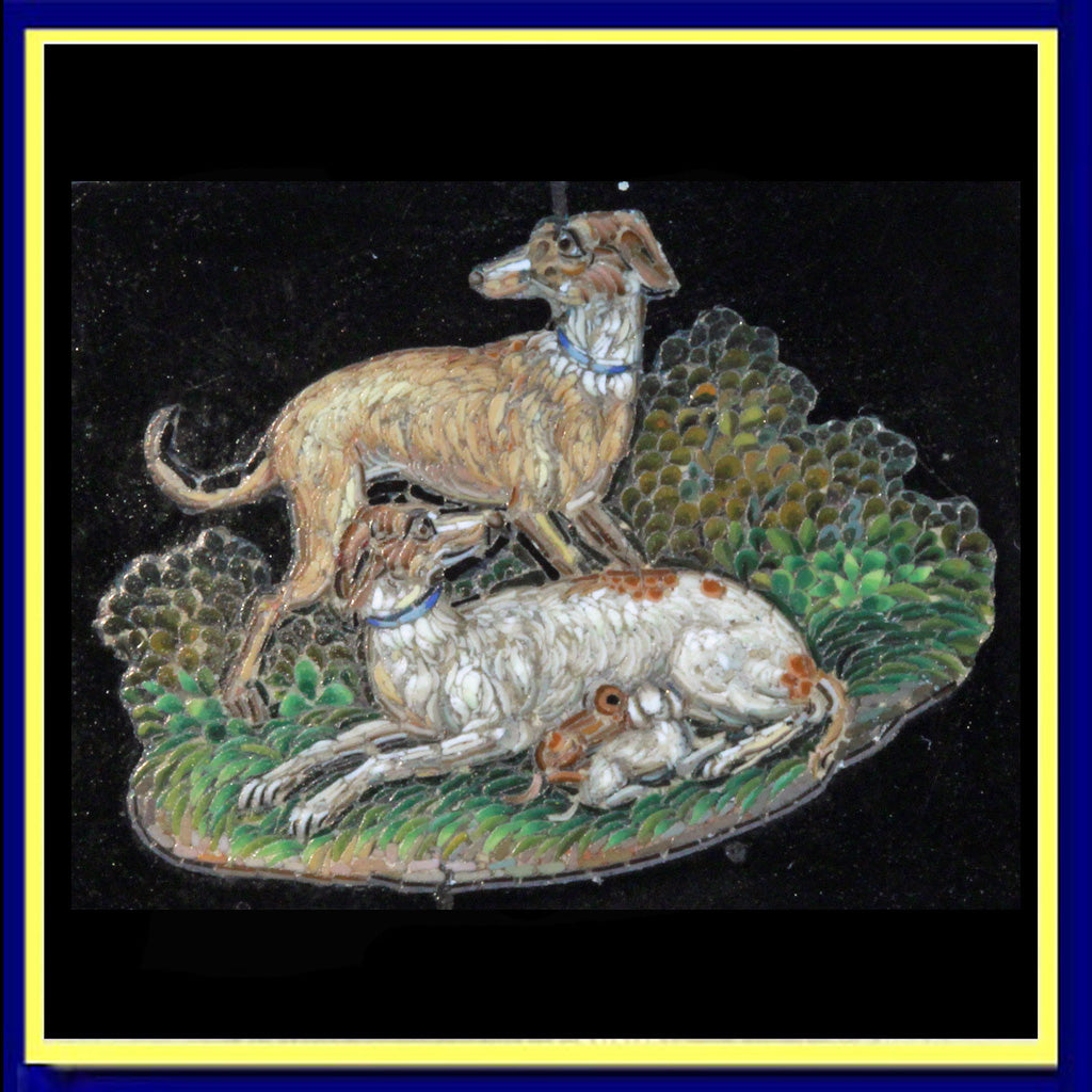 Antique Micromosaic brooch dogs puppies french gold spaniel