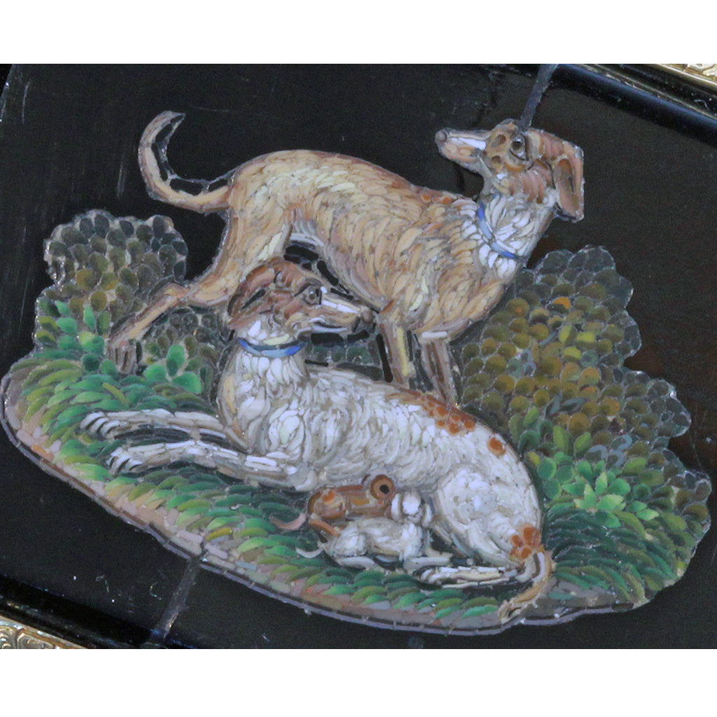 Antique Micromosaic Brooch Dogs w suckling puppies French 18k gold Spaniel (7418)