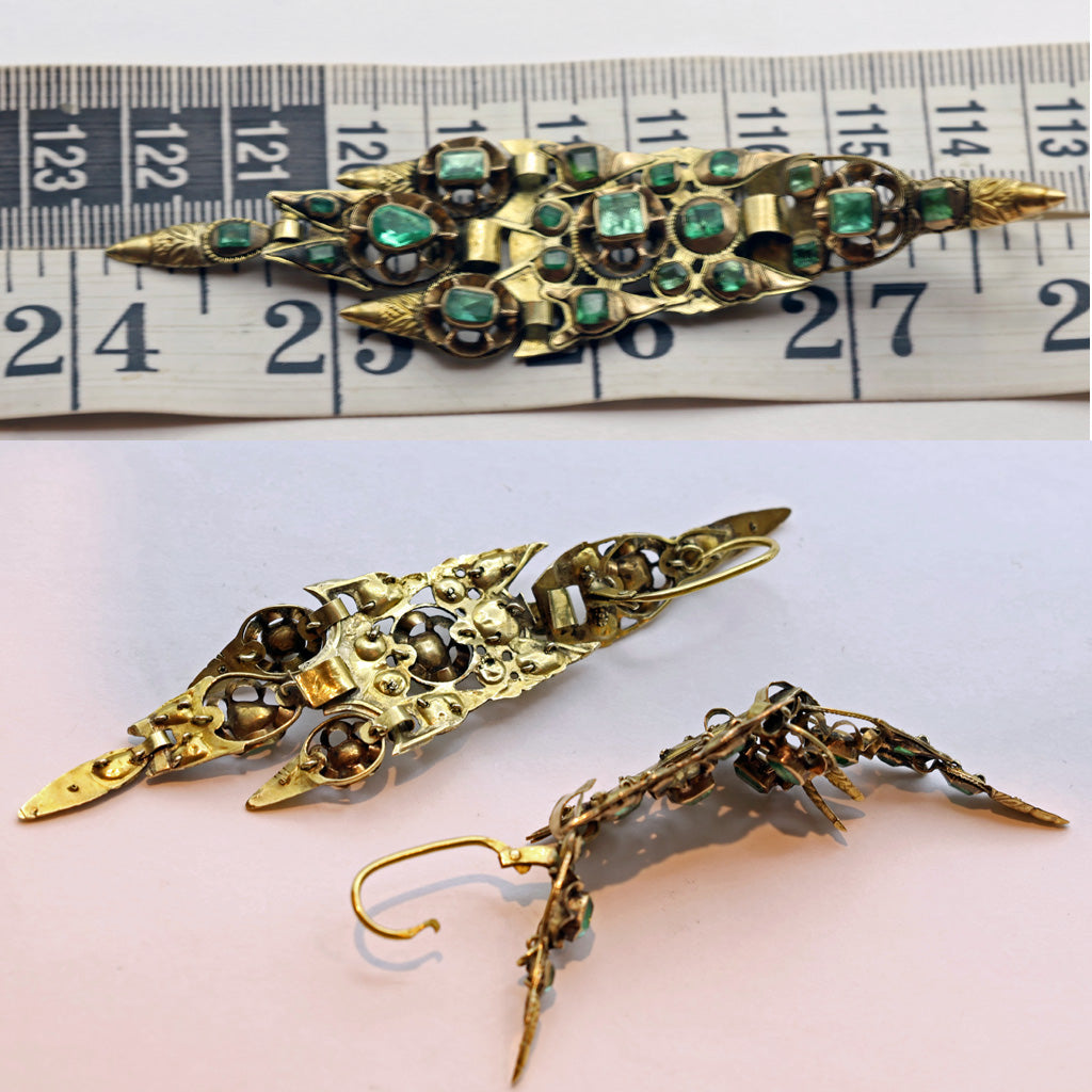 Antique Georgian Iberian pendeloque earrings gold emeralds c1780 Spain (7460)