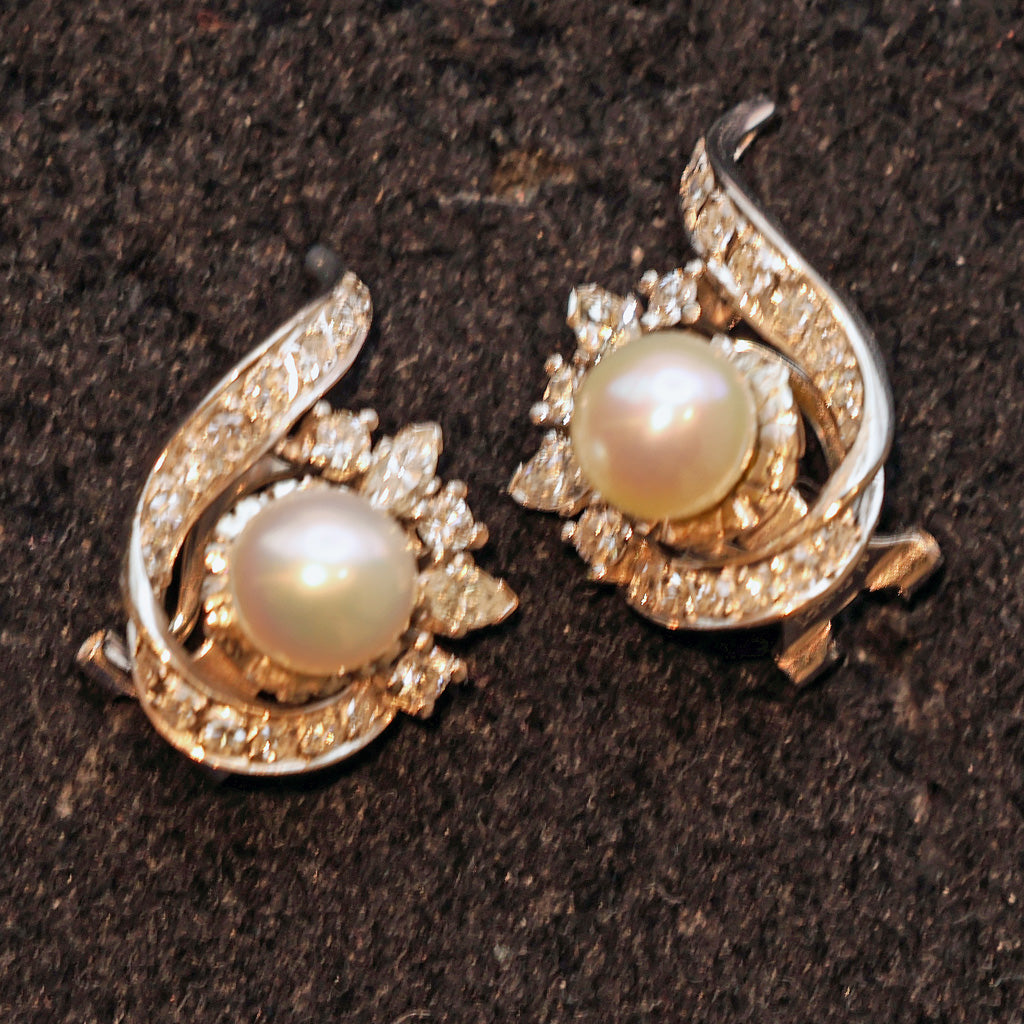 FUSET Art Deco earrings diamonds platinum pearls Barcelona, Spain c1930 (7463)