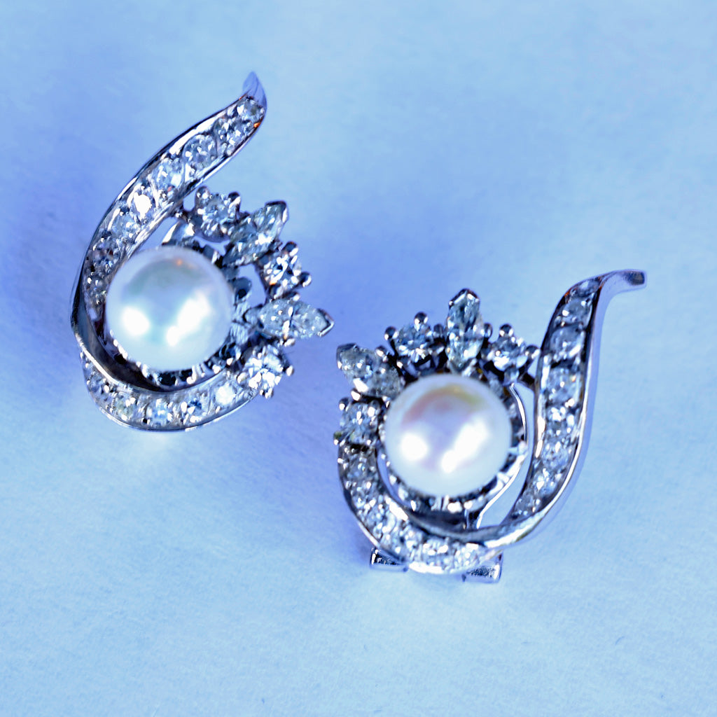 FUSET Art Deco earrings diamonds platinum pearls Barcelona, Spain c1930 (7463)