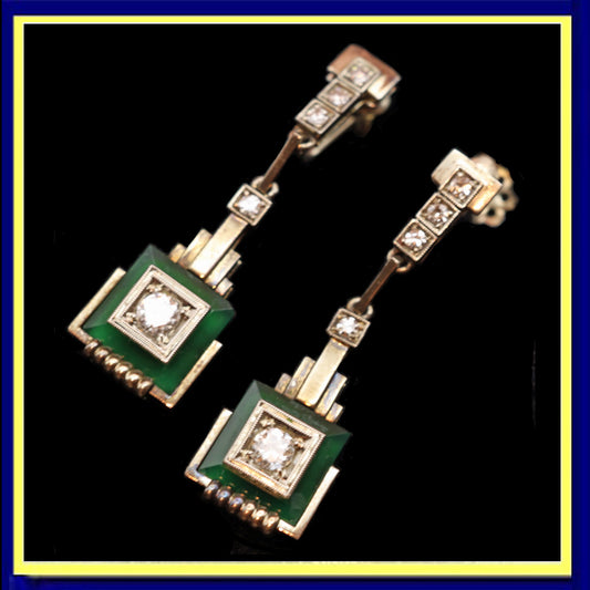 Art Deco Earrings 18k white gold diamonds gems architectural dangle design