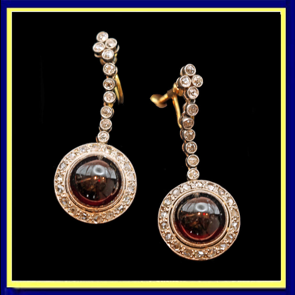 Antique Victorian earrings 18k gold silver diamonds garnets French