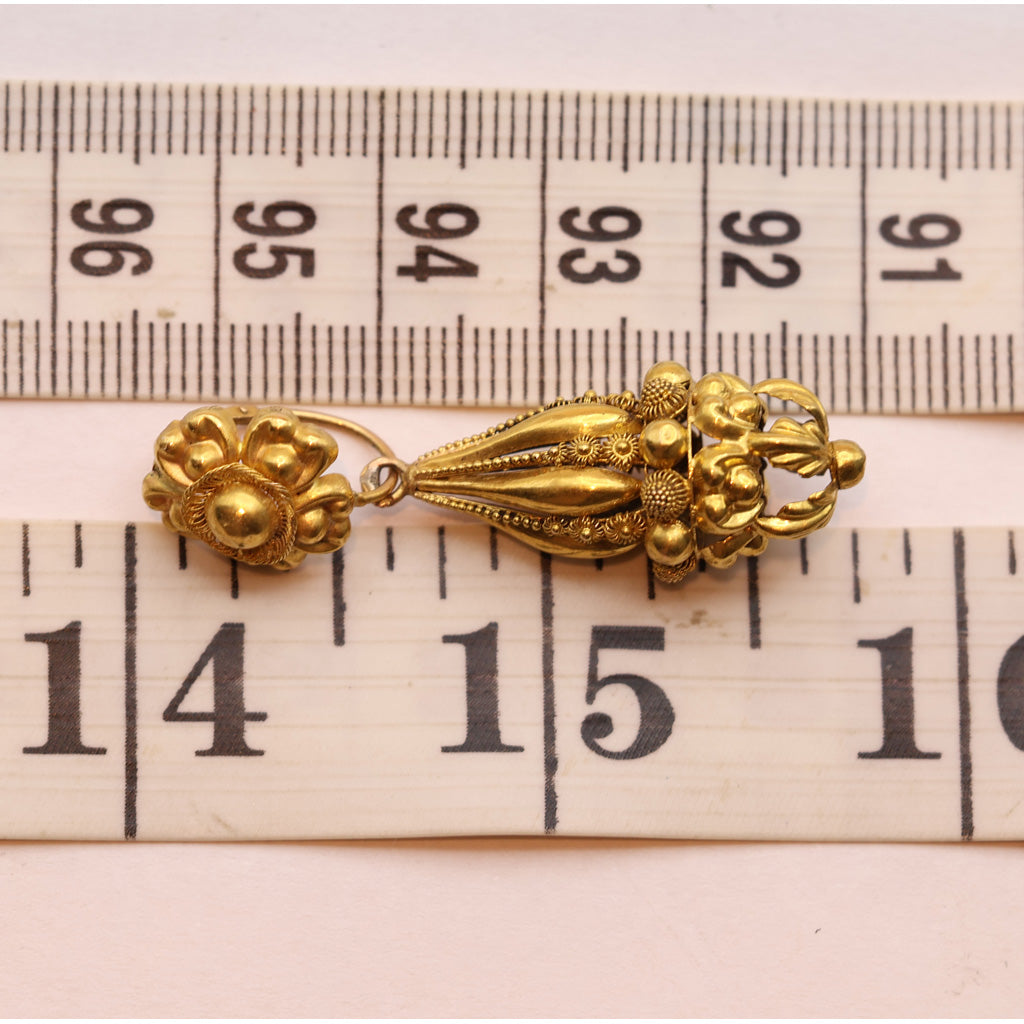 Antique Georgian earrings 18k gold cannetille day night dangle drops French(7491)