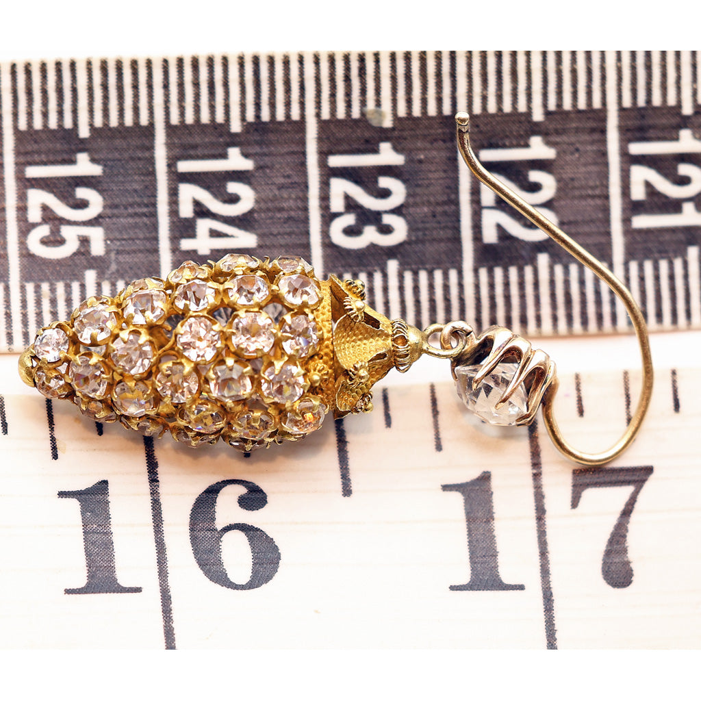 Antique Georgian earrings gold cannetille crystal paste drop dangle holiday(7495)