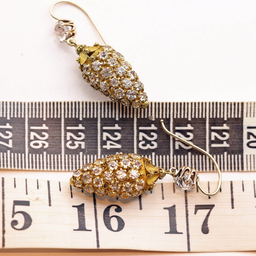 Antique Georgian earrings gold cannetille crystal paste drop dangle holiday(7495)