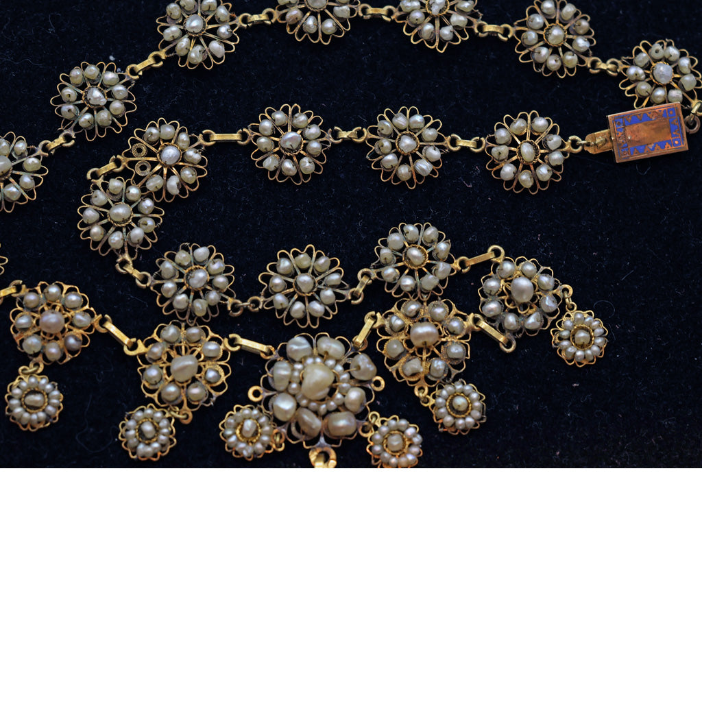 Antique Georgian necklace gold pearls filigree Bride Wedding jewelry Spain (7455)