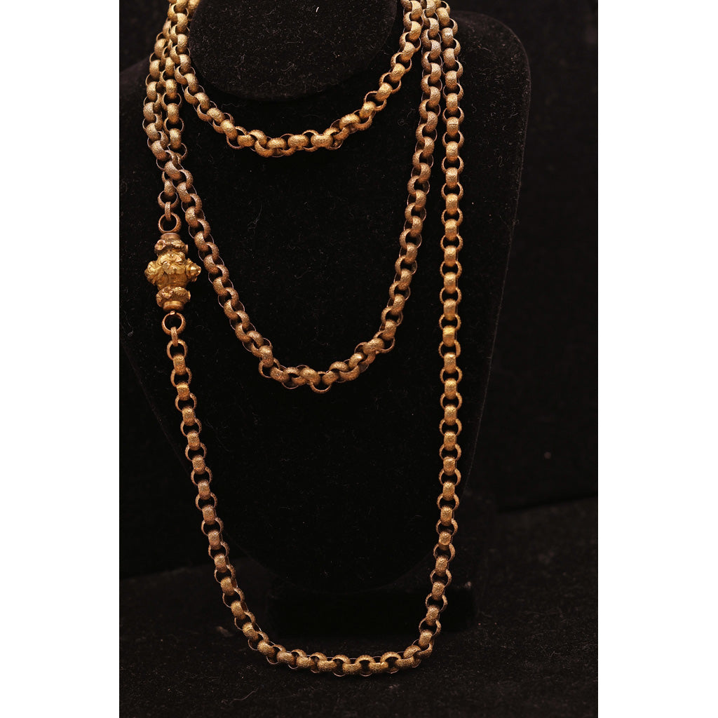 Antique Georgian Muff Chain long necklace 18k gold 46inch long guard chain (7498)