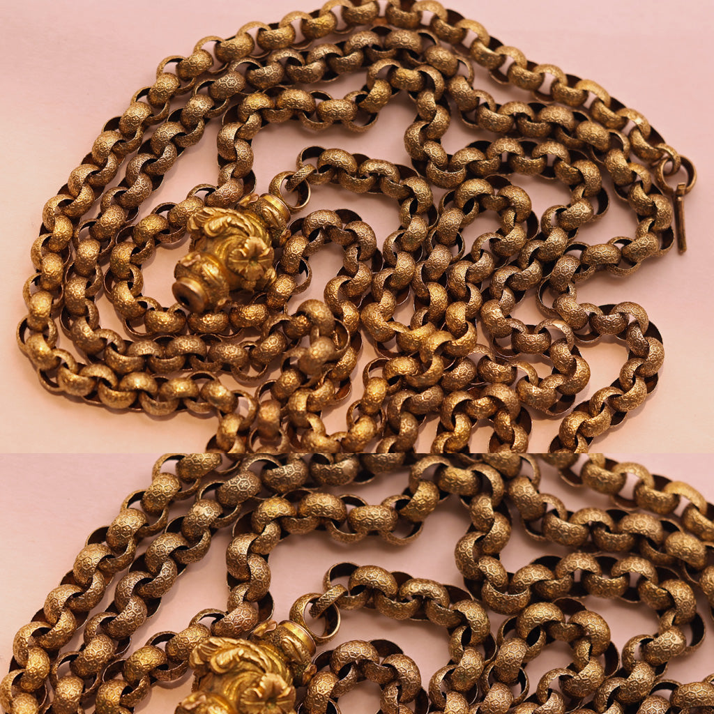 Antique Georgian Muff Chain long necklace 18k gold 46inch long guard chain (7498)