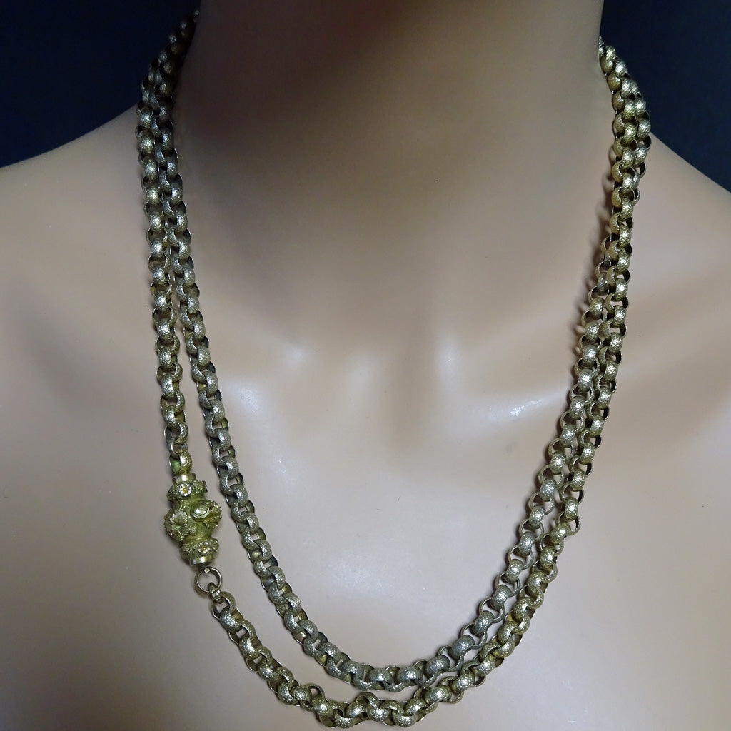 Antique Georgian Muff Chain long necklace 18k gold 46inch long guard chain on model