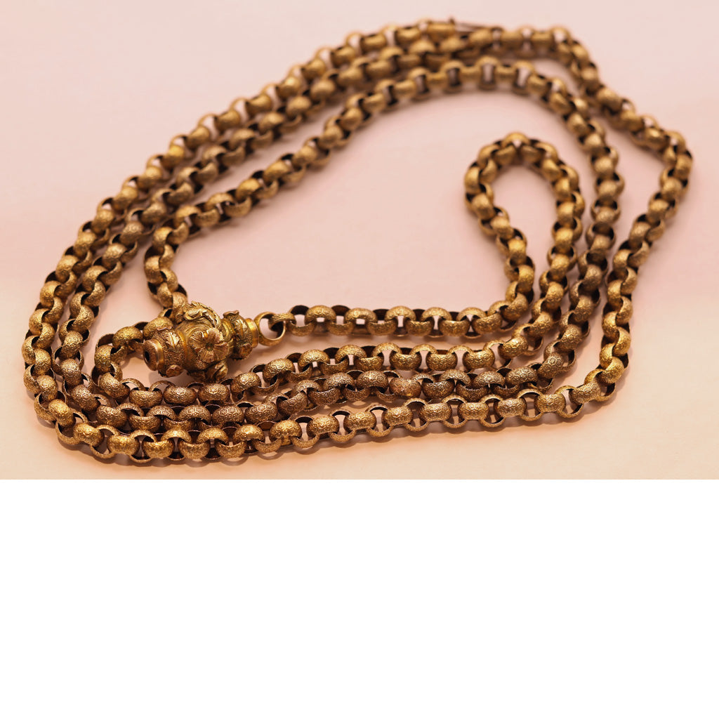 Antique Georgian Muff Chain long necklace 18k gold 46inch long guard chain (7498)