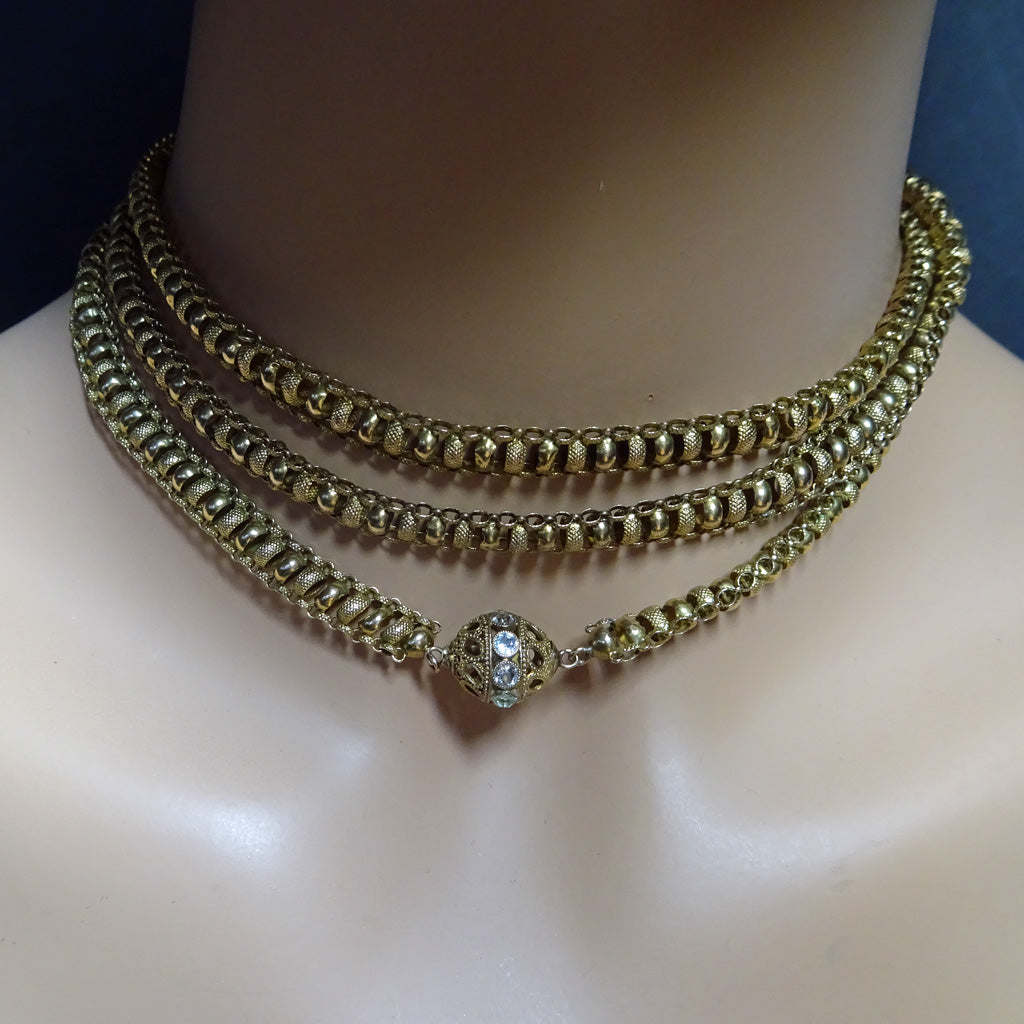 Antique Georgian 18k gold muff chain long necklace sautoir (7499)