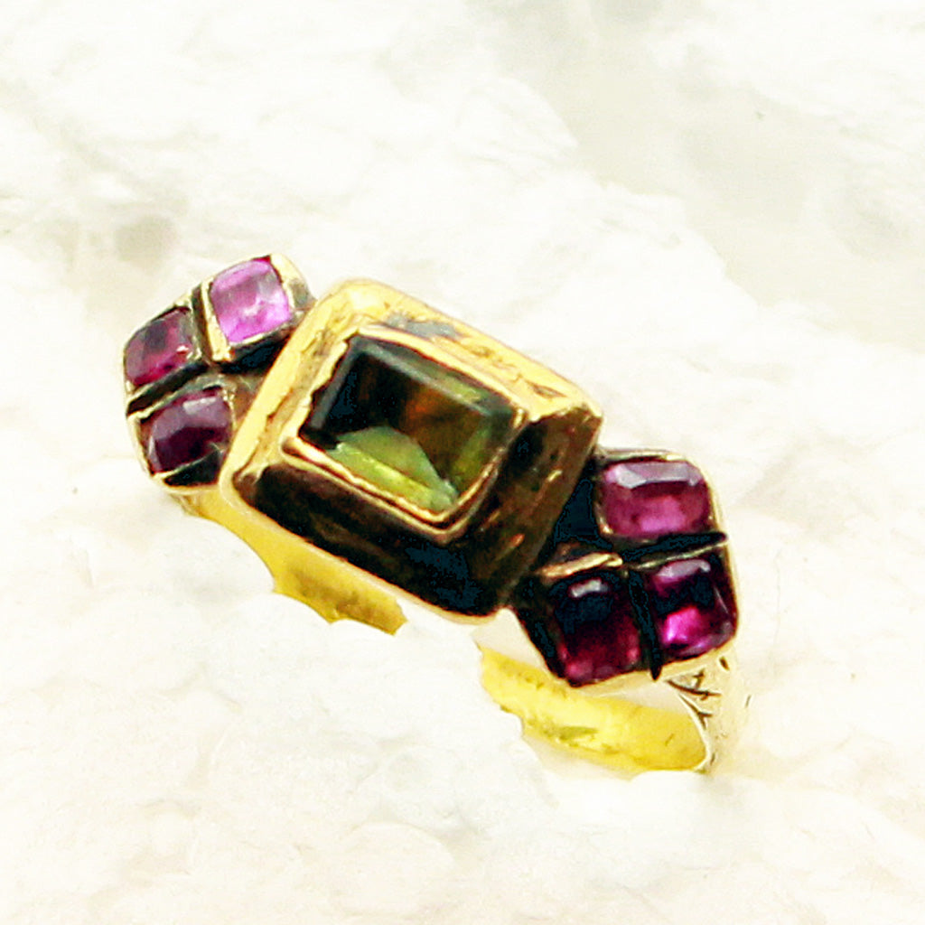 Antique Renaissance Ring Ruby Chrysoberyl 18k Gold Early 16th Century (6235)