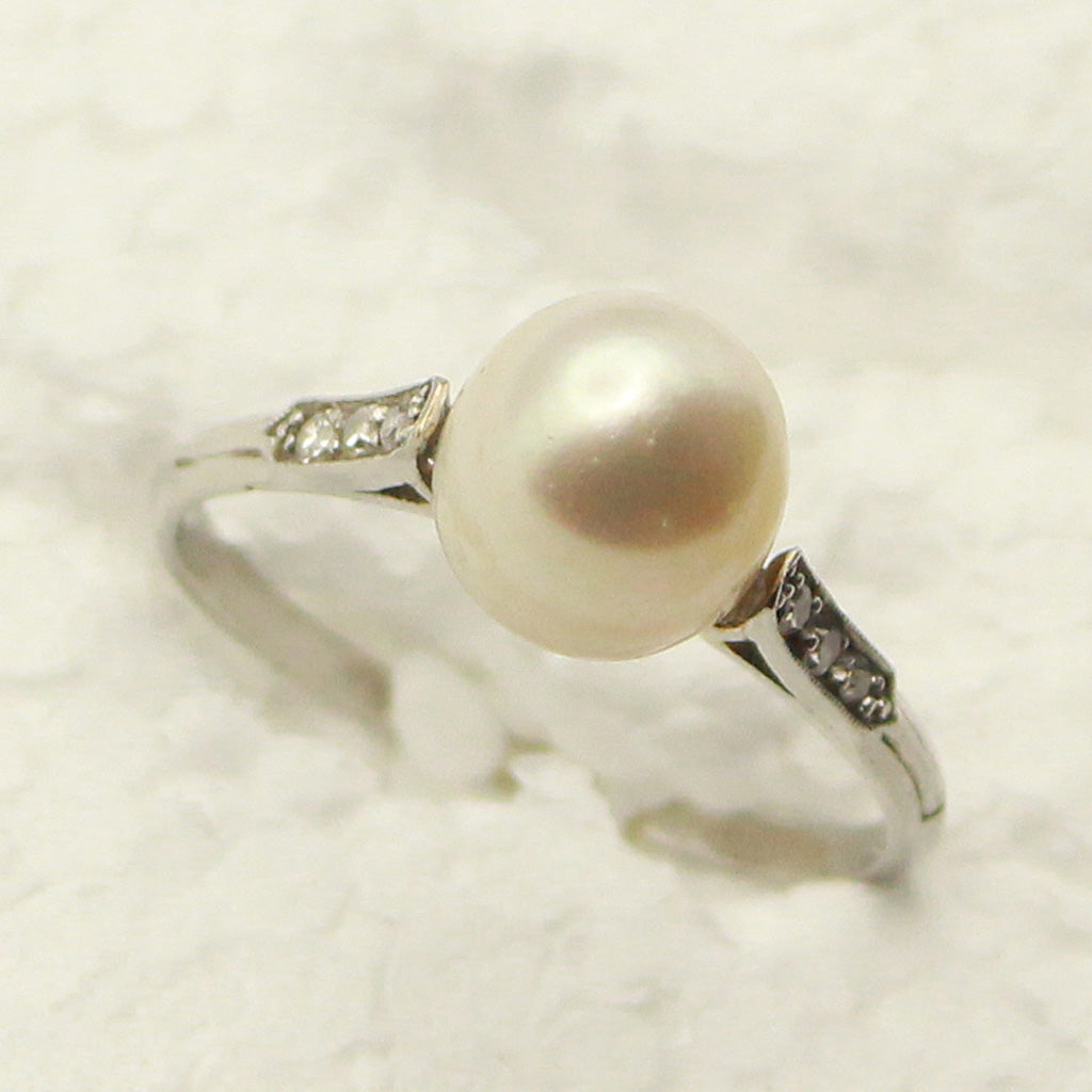 Antique Belle Epoque Ring Natural Pearl Certified Platinum Diamonds French (7443)