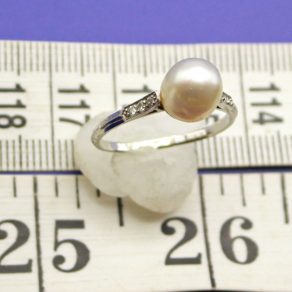 Antique Belle Epoque Ring Natural Pearl Certified Platinum Diamonds French (7443)