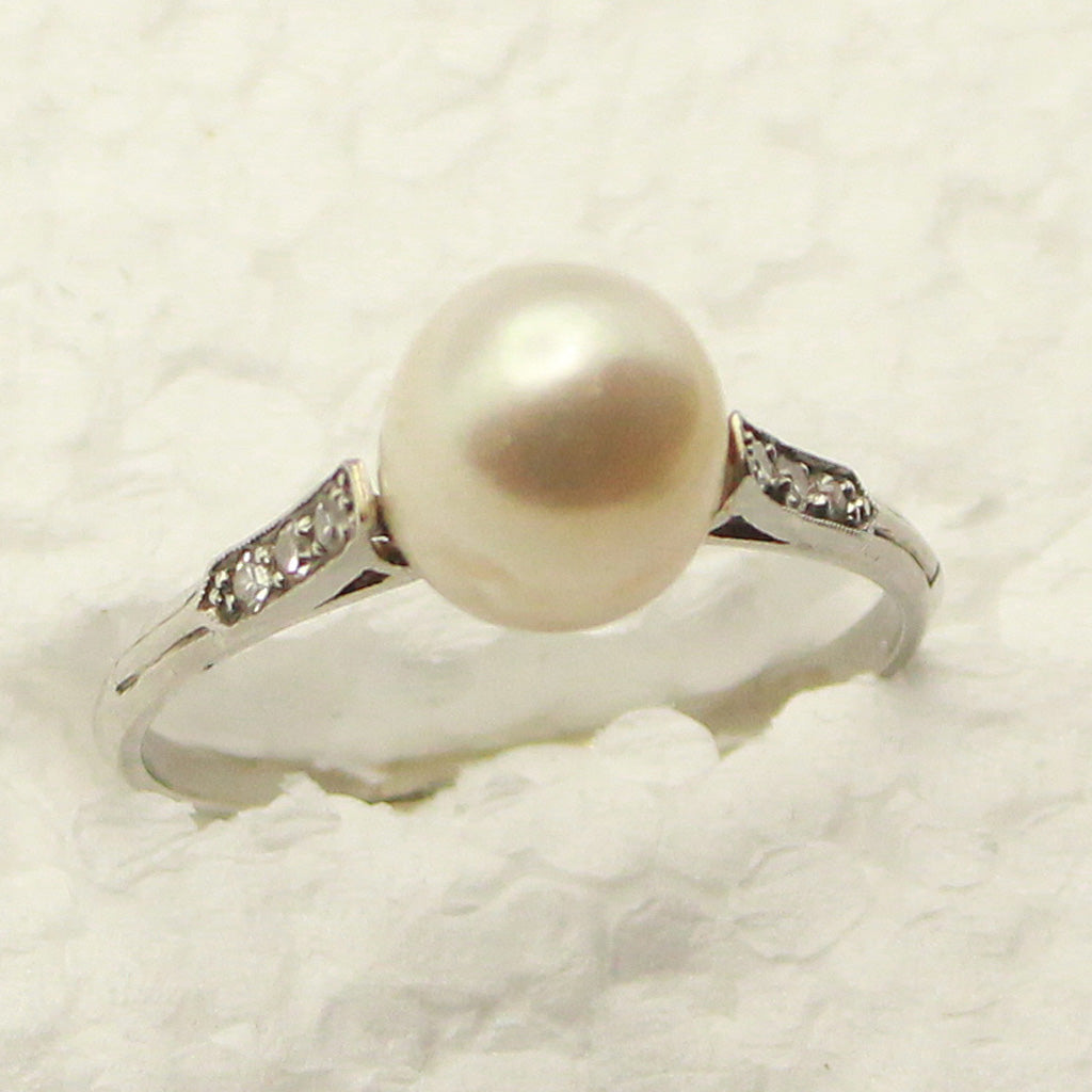 Antique Belle Epoque Ring Natural Pearl Certified Platinum Diamonds French (7443)