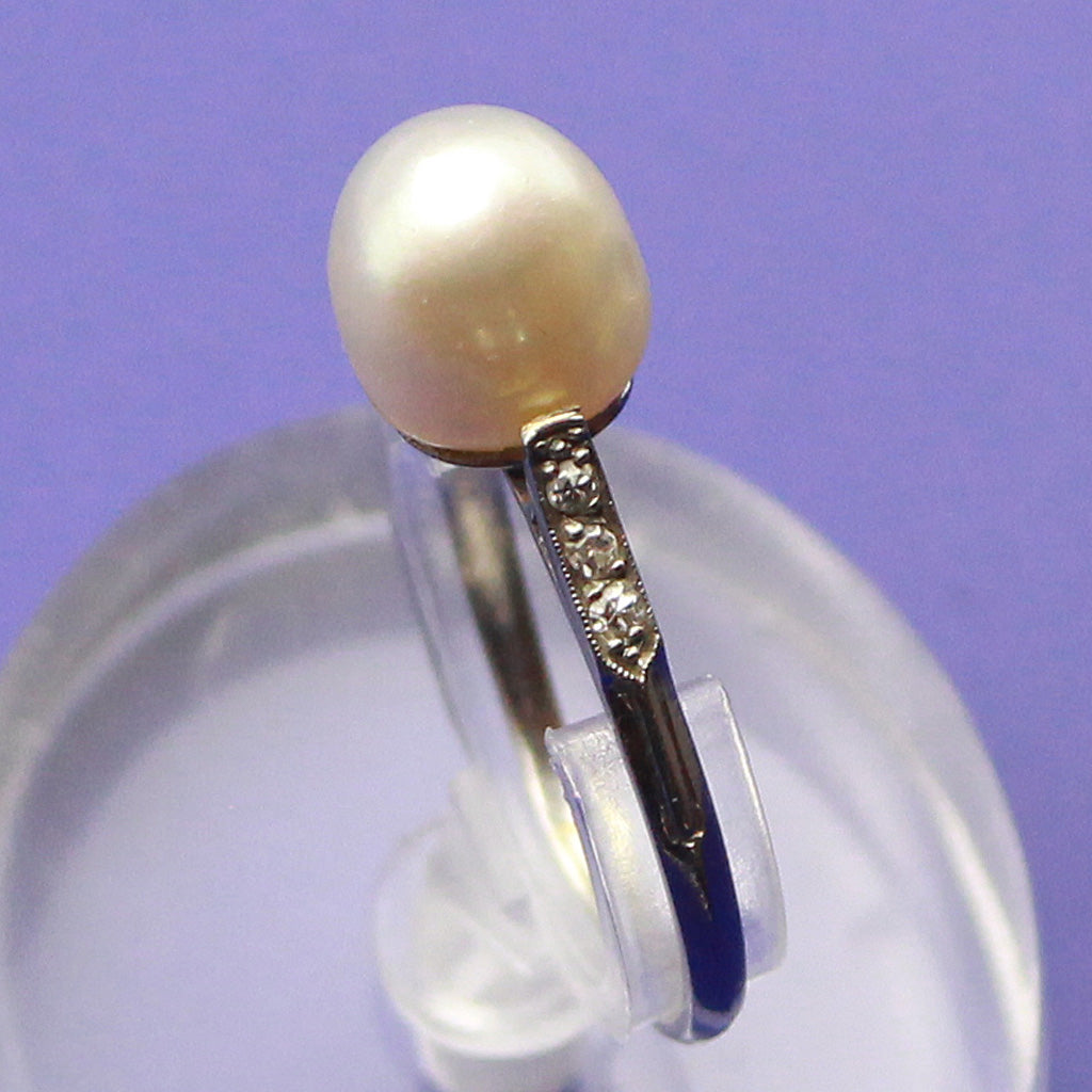 Antique Belle Epoque Ring Natural Pearl Certified Platinum Diamonds French (7443)