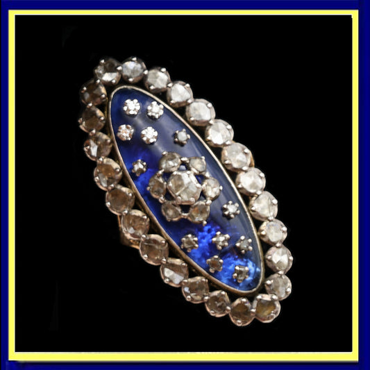 Antique Georgian Ring gold silver diamonds royal blue paste