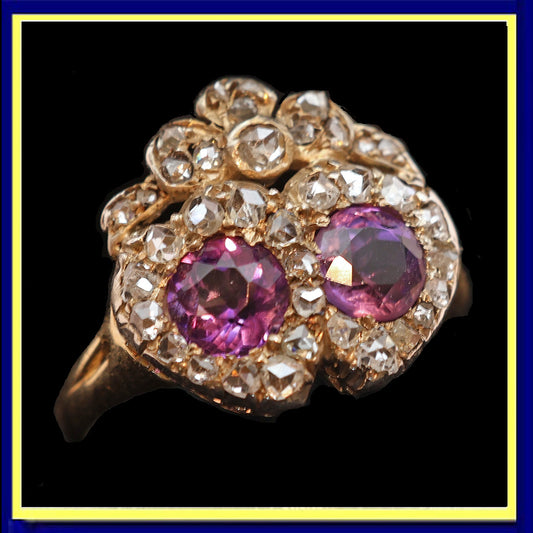 Antique Victorian ring gold diamonds amethyst heart crown engagement ring 