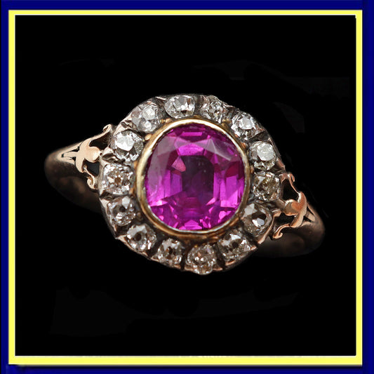 Antique Ruby diamond ring 2.75ct cushion cut Myanmar Burma no heat ruby 