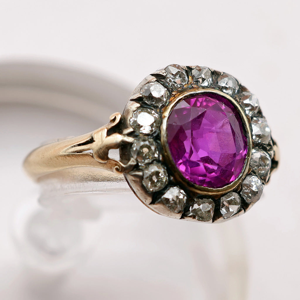 Antique Ruby diamond ring 2.75ct cushion cut Myanmar Burma no heat ruby crt(7497)