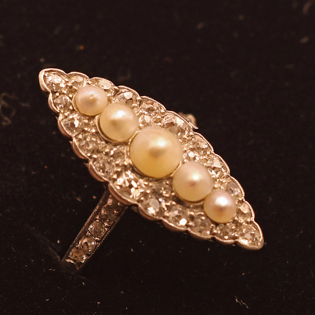 CARTIER antique ring Victorian diamonds pearls platinum engagement ring (7511)