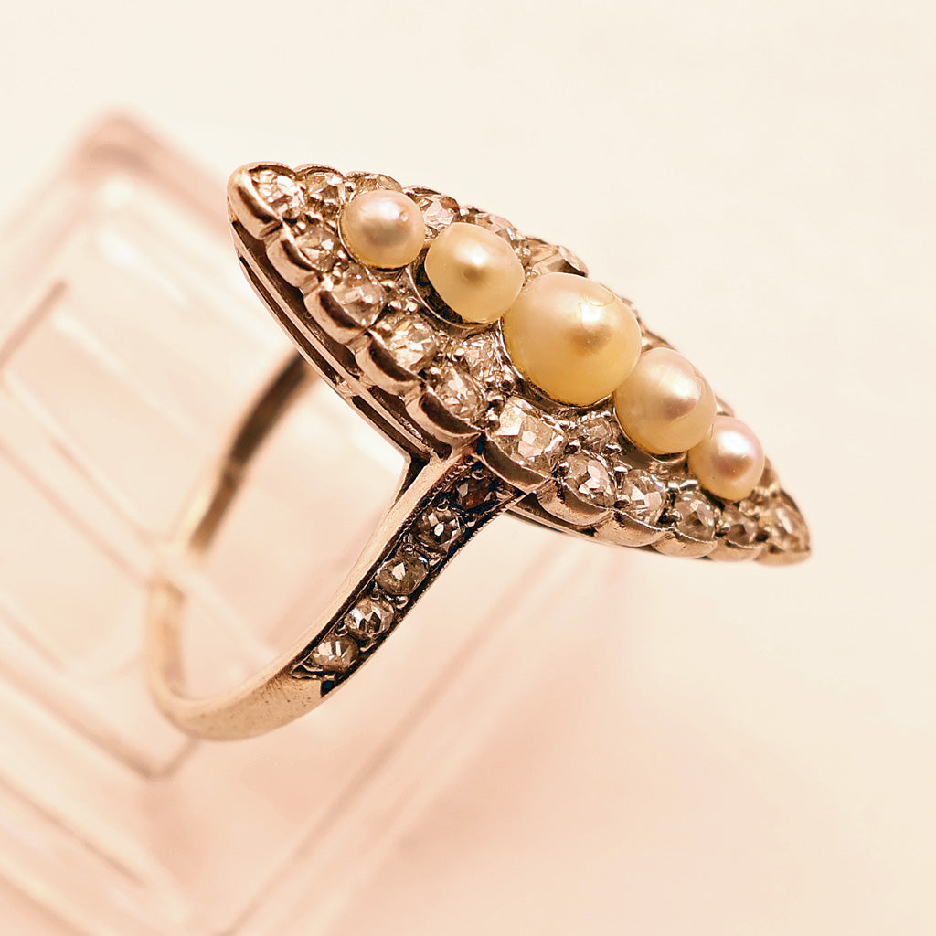 side view CARTIER antique ring Victorian diamonds pearls platinum engagement ring 