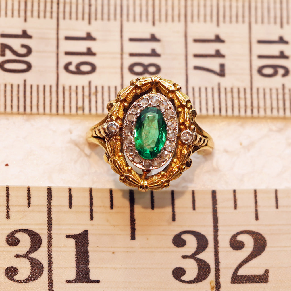 ruler Antique Victorian Ring Emerald Diamonds 18k Gold Napoleon III French