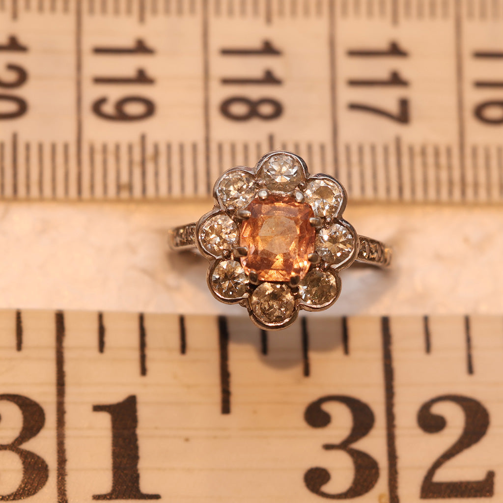 Antique Ring Padparadscha Sapphire Diamonds Engagement ring Platinum Certif(7532)