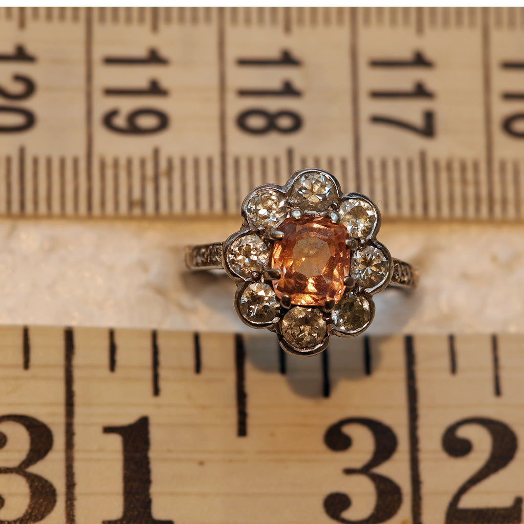 Antique Ring Padparadscha Sapphire Diamonds Engagement ring Platinum Certif(7532)