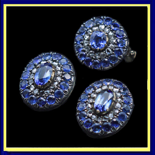 Victorian Earrings Ring Set Sapphires GIA Natural no heat Diamonds Gold (7431)