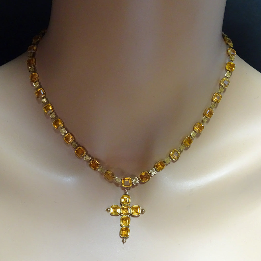 Antique Georgian set earrings necklace cross pendant 18k gold paste French (7487)