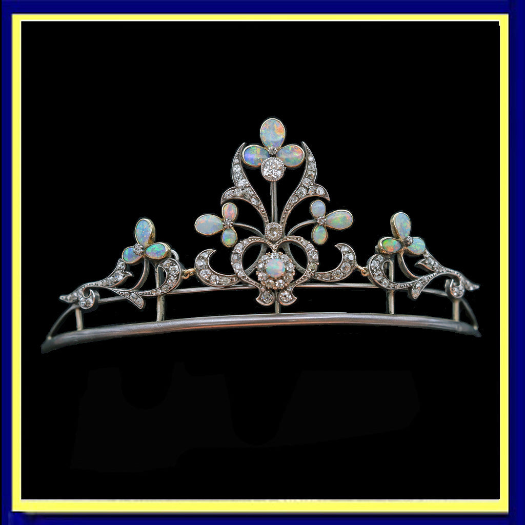 Antique Victorian Tiara Necklace Silver Gold Platinum Diamonds Opals