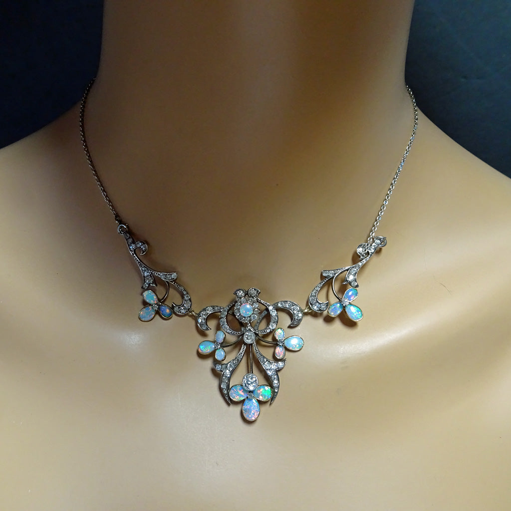 Antique Victorian Tiara Necklace Silver Gold Platinum Diamonds Opals (7492)