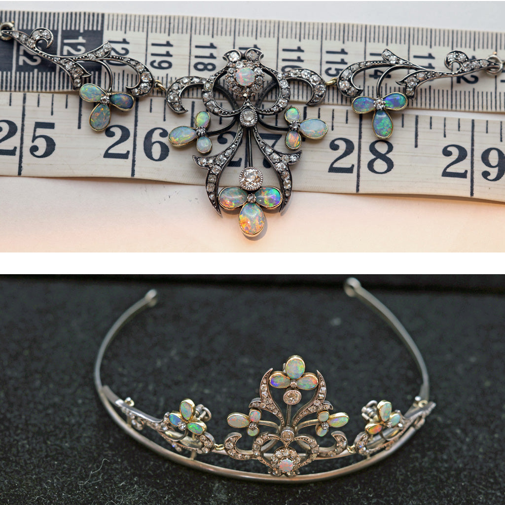 Antique Victorian Tiara Necklace Silver Gold Platinum Diamonds Opals (7492)