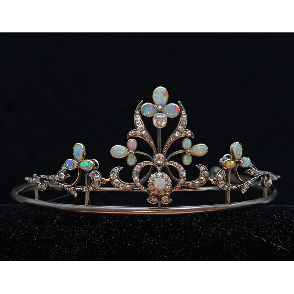 Antique Victorian Tiara Necklace Silver Gold Platinum Diamonds Opals (7492)