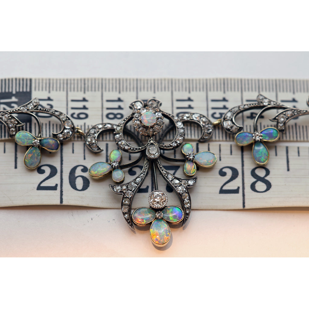 Antique Victorian Tiara Necklace Silver Gold Platinum Diamonds Opals showing size