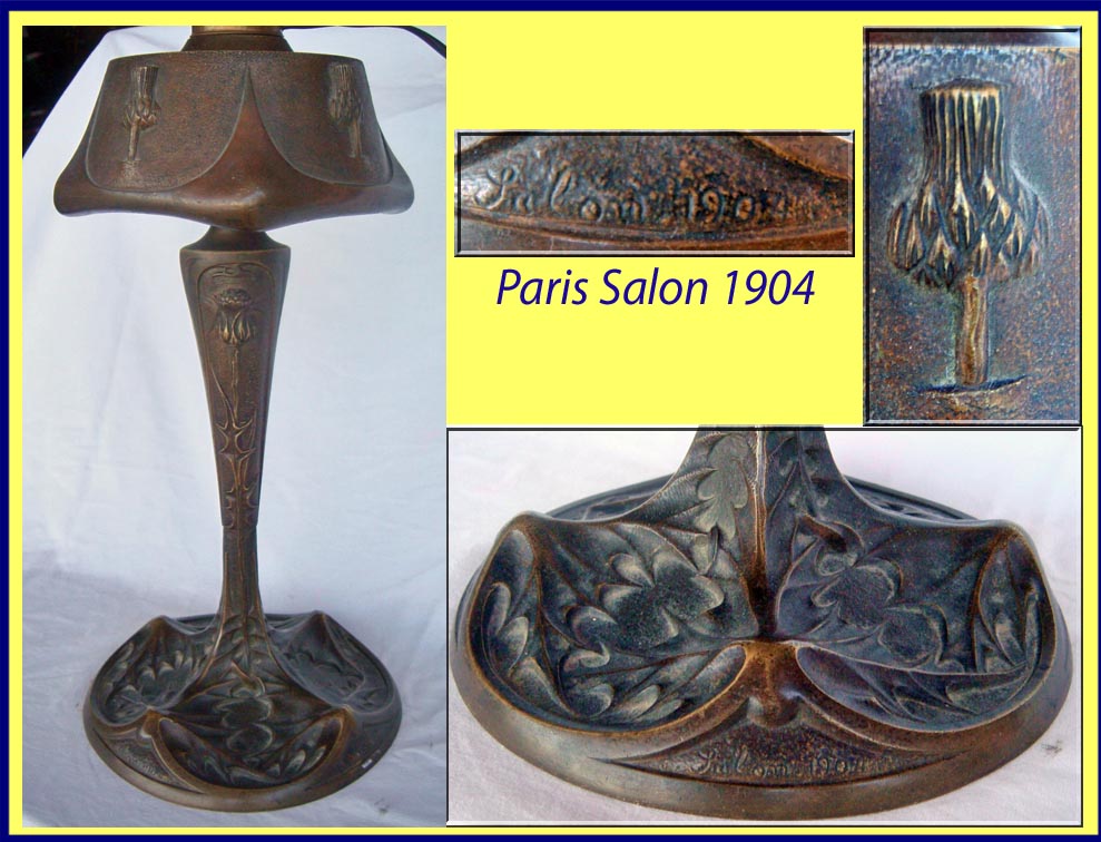 Lamp Art Nouveau Bronze Sculpted Thistle Listed Artist Leleu Paris French (3121)