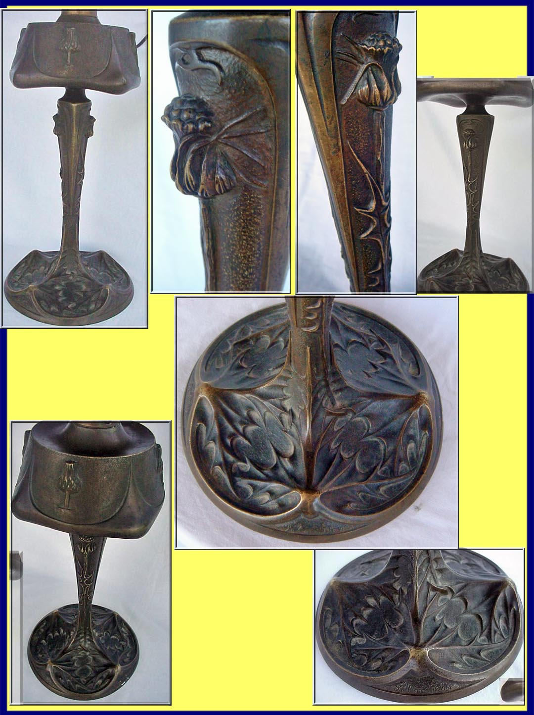 Lamp Art Nouveau Bronze Sculpted Thistle Listed Artist Leleu Paris French (3121)