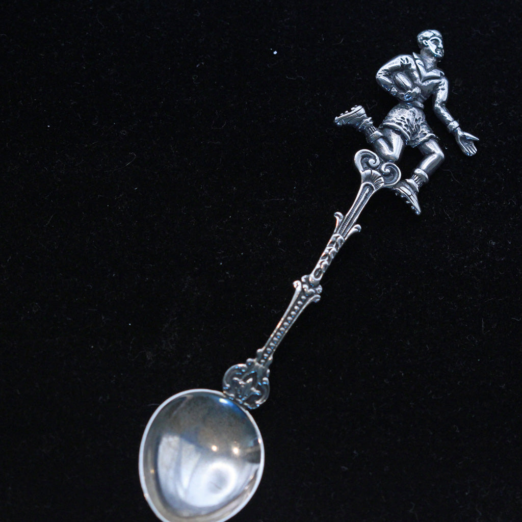 Vintage South African Sterling Silver sugar tea spoon Rugby football player (787)