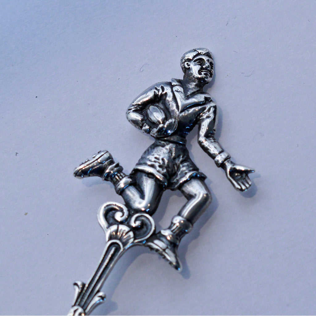 Vintage South African Sterling Silver sugar tea spoon Rugby football player (787)