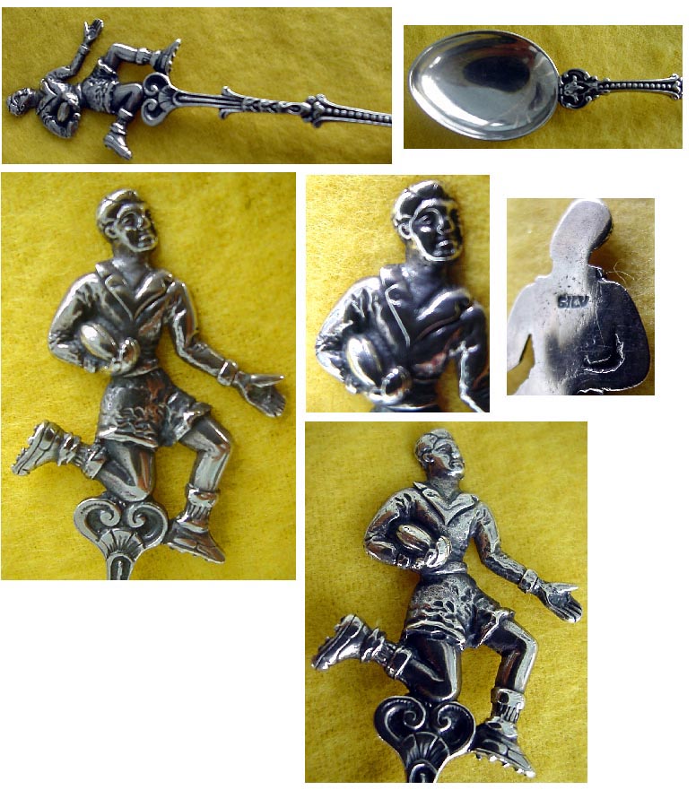 Vintage South African Sterling Silver sugar tea spoon Rugby football player (787)