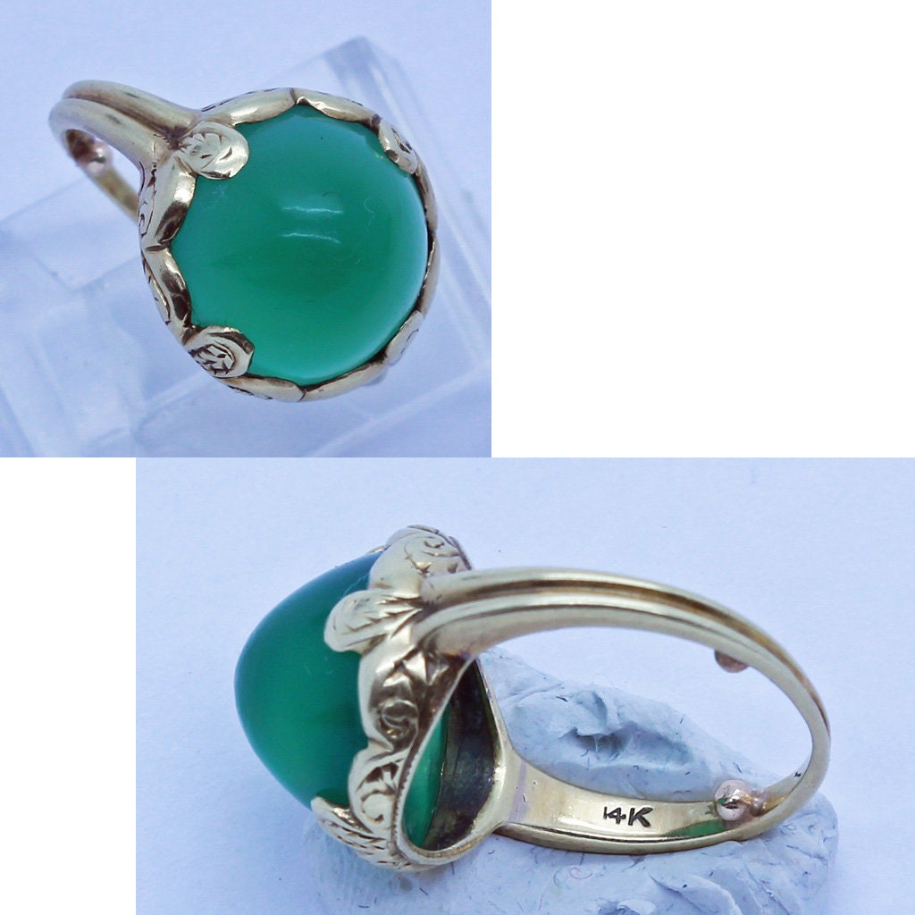 Green store Chalcedony and Emerald on 14 Karat gold.