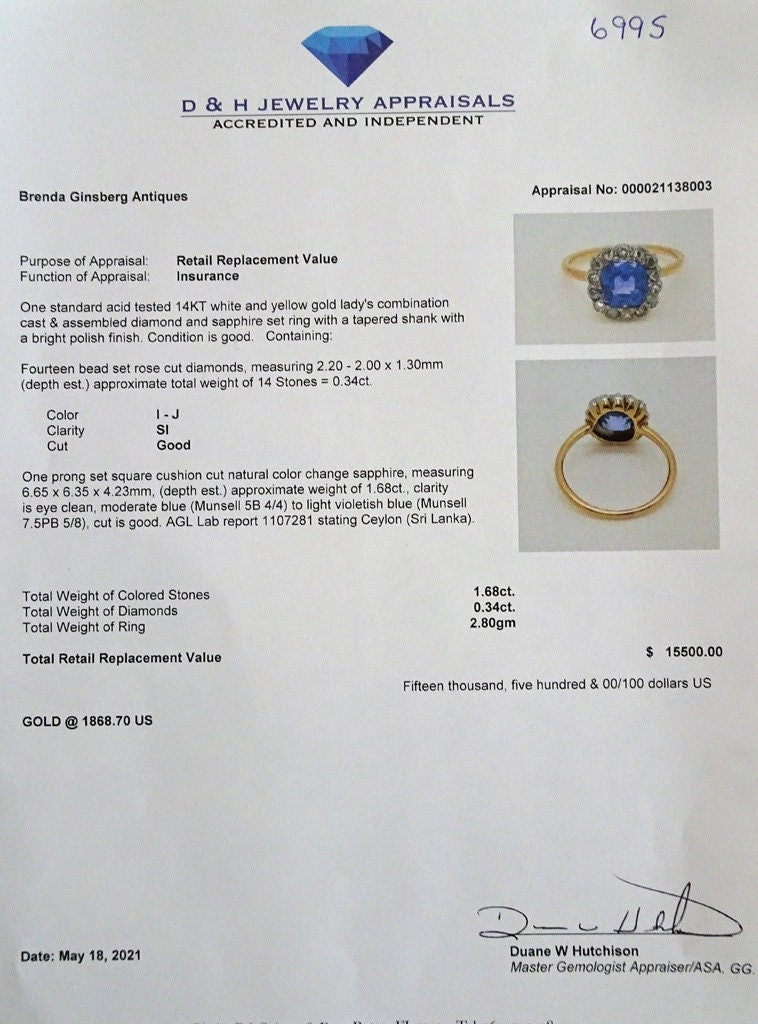 Antique Victorian Ring Gold natural color change Sapphire Diamonds