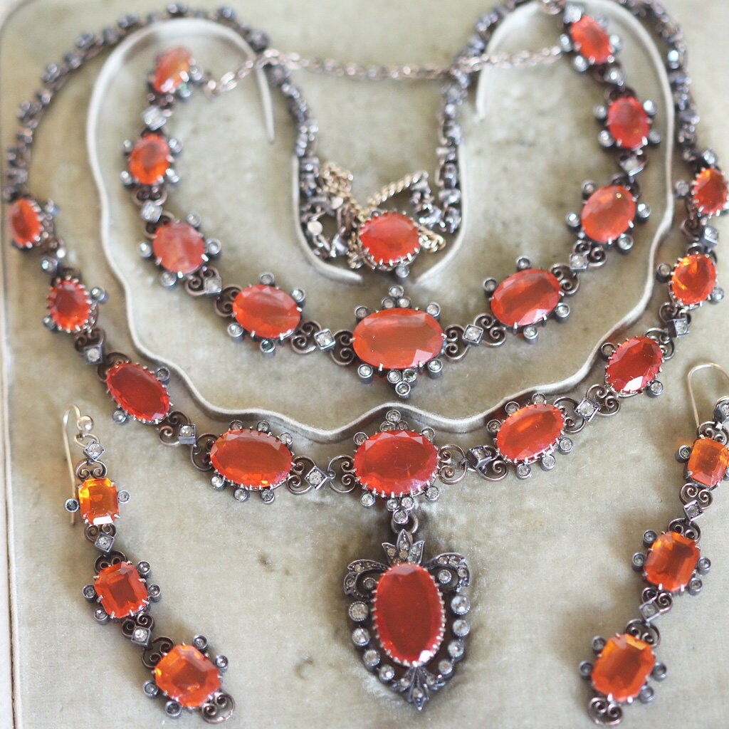 Vintage Necklace Earring Set Czech Filigree offers Fire Opals Unique Vintage Gift