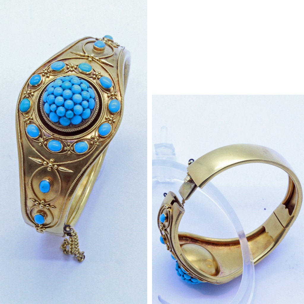 Vintage outlet Victorian 1900c Blue Marquise Gold Wash Hinged Filigree Bangle Bracelet