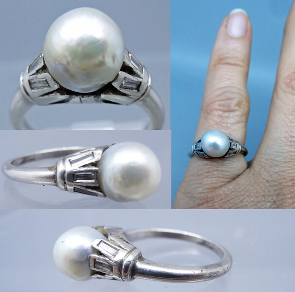 Antique Art Deco Ring Pearl Diamond Silver GIA certificate Vintage