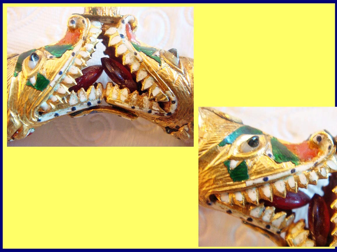 Antique Mughal Bangle Bracelet Gold Enamel Gems Crocodile Georgian