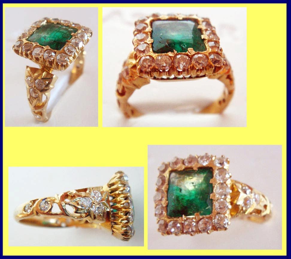 Antique Vintage Ring 22k Gold Emerald Diamonds Mughal Indian w